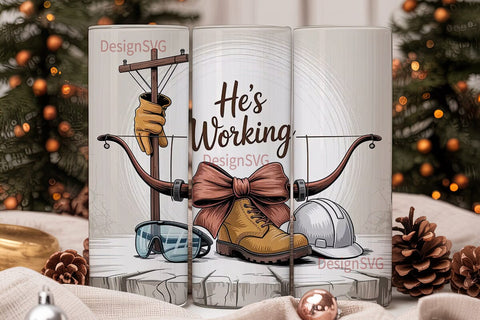 Lineman He's Working 20oz Tumbler Wrap Sublimation DesignSVG 
