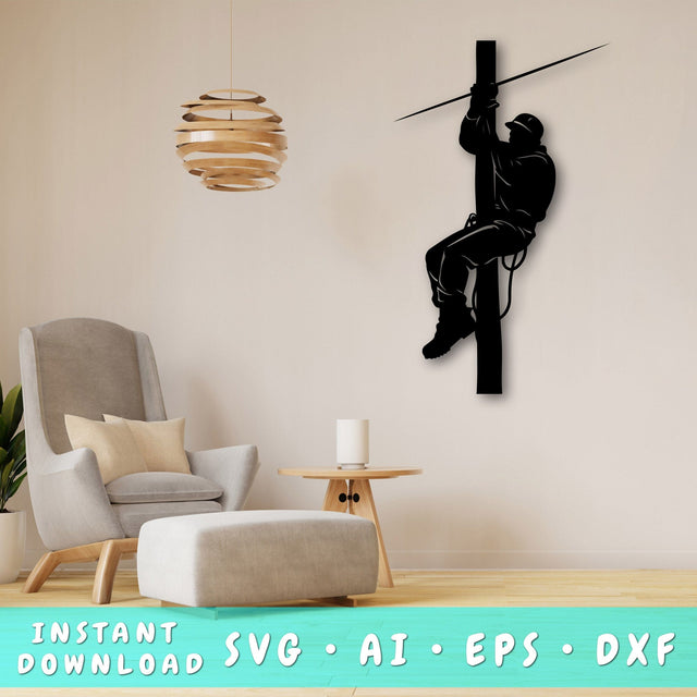 Lineman Laser SVG Cut File, Lineman Glowforge File, Lineman DXF, Lineman Wall Art SVG SVG HappyDesignStudio 