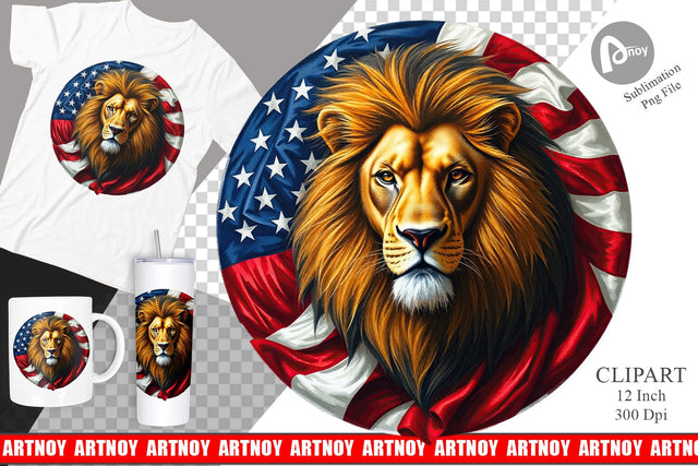 Lion 4th of July Clipart Sublimation artnoy 