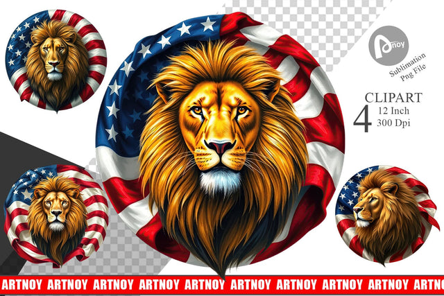 Lion 4th of July Clipart Sublimation artnoy 