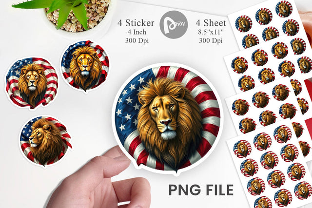 Lion 4th of July Sticker Sublimation artnoy 