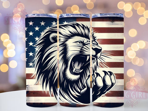 Lion American Flag 20oz Tumbler Wrap Sublimation Design, Straight Tapered Tumbler Wrap, 4th of July Tumbler Png, Instant Digital Download Sublimation SvggirlplusArt 