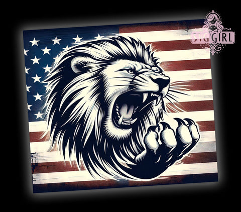Lion American Flag 20oz Tumbler Wrap Sublimation Design, Straight Tapered Tumbler Wrap, 4th of July Tumbler Png, Instant Digital Download Sublimation SvggirlplusArt 