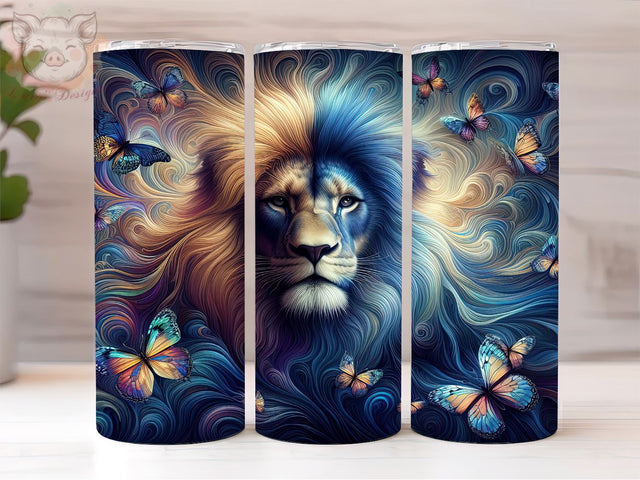 Lion Blue 20oz Tumbler Png, Straight & Tapered Tumbler Png, Lion Tumbler Png, Digital Download PNG Sublimation Lara' s Designs 