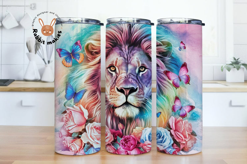 Lion Butterfly Flower Tumbler Wrap Sublimation Designs Sublimation Rabbitmakies 