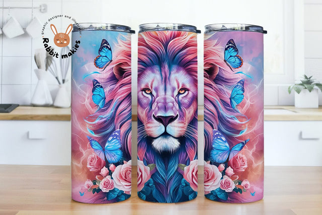 Lion Butterfly Flower Tumbler Wrap Sublimation Designs Sublimation Rabbitmakies 