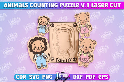 Lion Counting Puzzle Laser Cut | Baby Game Design | Animals Design v.1 SVG The T Store Design 