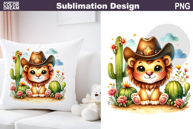 Lion Cowboy Sublimation | Western Animal Sublimation Sublimation WatercolorColorDream 
