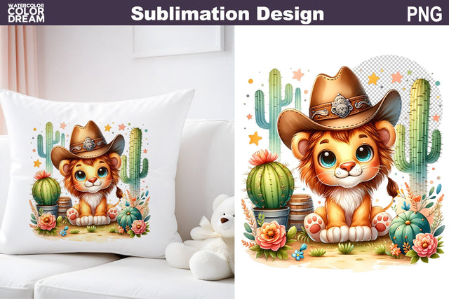 Lion Cowboy Sublimation | Western Animal Sublimation Sublimation WatercolorColorDream 
