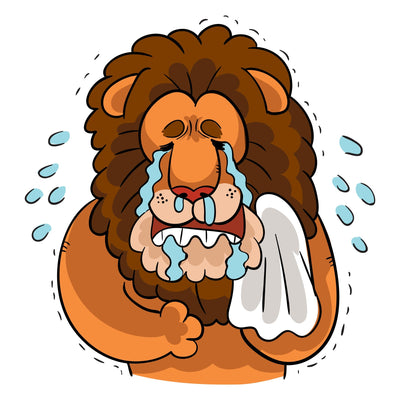 Lion Crying His Eyes out character cartoon sad, frustrated Lion cub crying, tears sticker emoticon for site, infographic, video, animation, website, e-mail, newsletter, report, comic SVG naemmiah021 
