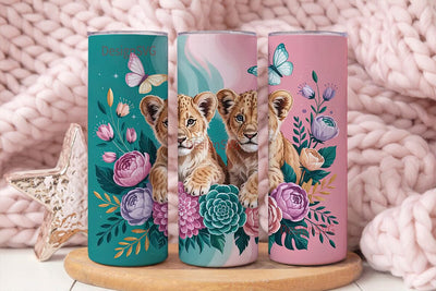 Lion Cubs Floral Tumbler Wrap Sublimation DesignSVG 