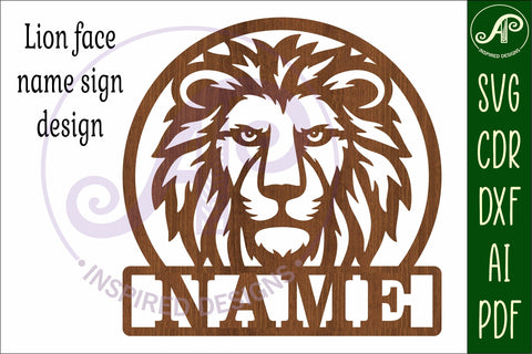 Lion face name sign svg laser cut file SVG APInspireddesigns 