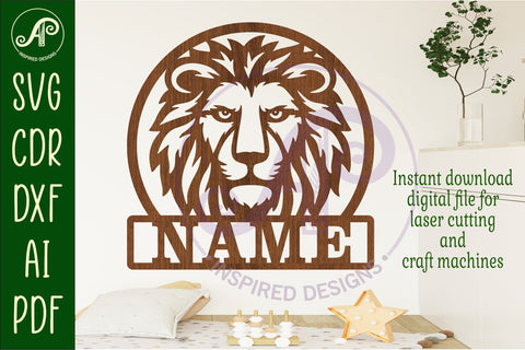 Lion face name sign svg laser cut file SVG APInspireddesigns 
