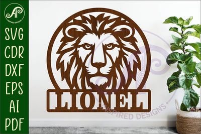 Lion face name sign svg laser cut file SVG APInspireddesigns 