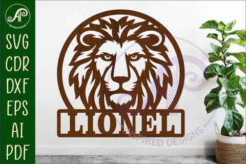 Lion face name sign svg laser cut file SVG APInspireddesigns 