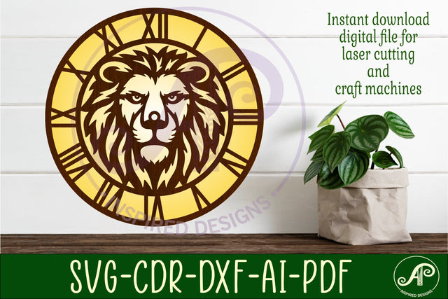 Lion face wall clock laser cut files SVG APInspireddesigns 