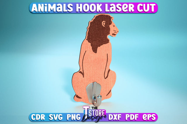 Lion Hook Laser Cut | Home Design | Wooden Animals Hook | CNC File SVG The T Store Design 