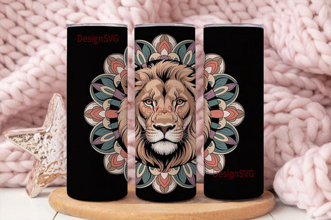 Lion Mandala 20oz Tumbler Wrap Sublimation DesignSVG 