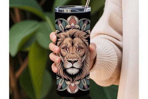 Lion Mandala 20oz Tumbler Wrap Sublimation DesignSVG 
