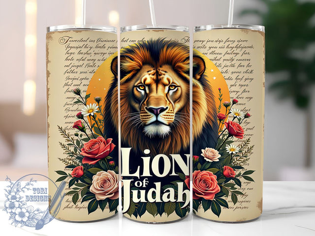 Lion of Judah Inspirational Tumbler, Lion of Judah Tumbler, Bible Verse Design, Christian Drinkware, Inspirational Tumbler, Faith-Based Gift, Religious Sublimation, 20oz Tumbler Wrap Sublimation ToriDesigns 