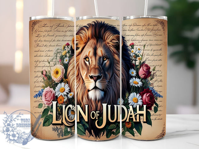 Lion of Judah Inspirational Tumbler, Lion of Judah Tumbler, Bible Verse Design, Christian Drinkware, Inspirational Tumbler, Faith-Based Gift, Religious Sublimation, 20oz Tumbler Wrap Sublimation ToriDesigns 