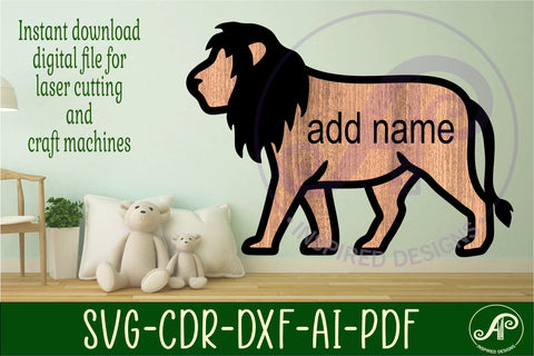 Lion outline two layer name wall sign SVG APInspireddesigns 