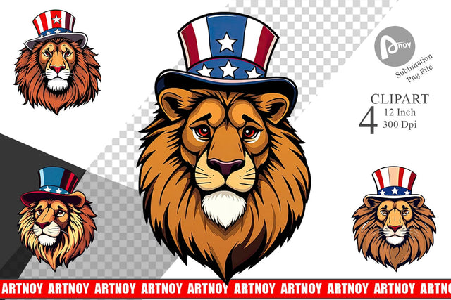 Lion Patriotic Clipart Sublimation artnoy 