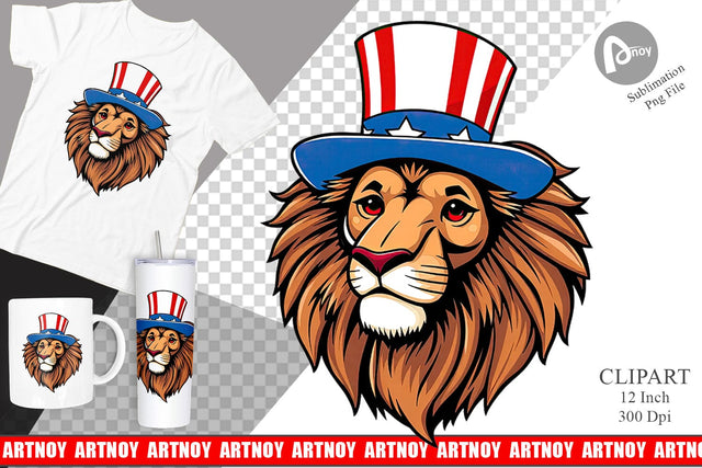 Lion Patriotic Clipart Sublimation artnoy 