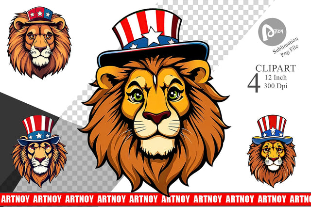 Lion Patriotic Clipart Sublimation artnoy 