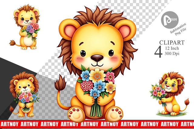 Lion Spring Bouquet Clipart Sublimation artnoy 
