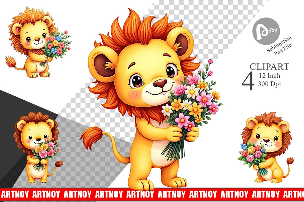 Lion Spring Bouquet Clipart - So Fontsy