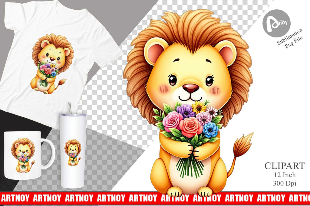 Lion Spring Bouquet Clipart - So Fontsy