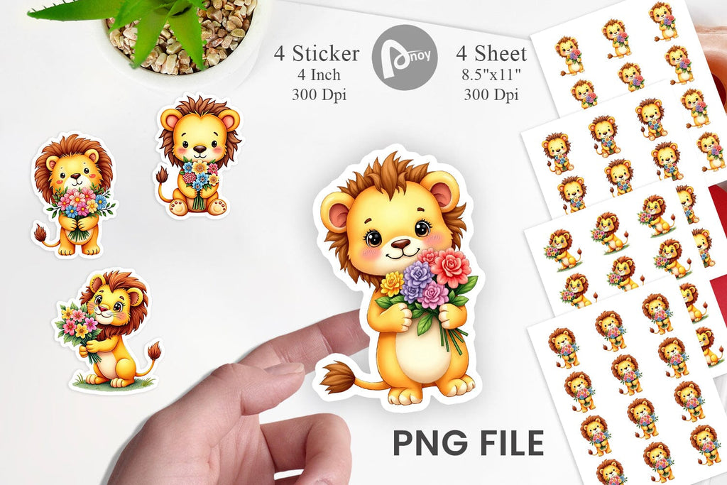 Lion Spring Bouquet Sticker - So Fontsy