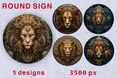 Lion steampunk images/ 3d round sign sublimation designs PNG Sublimation Angelina Semenova 