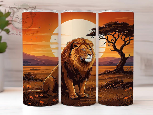 Lion Sunset Acacia 20oz Tumbler, Lion Sunset, Sunset Acacia, Lion Acacia, Lion Tumbler, 20oz Tumbler, Sunset Tumbler, Tumbler Wrap Sublimation Lara' s Designs 