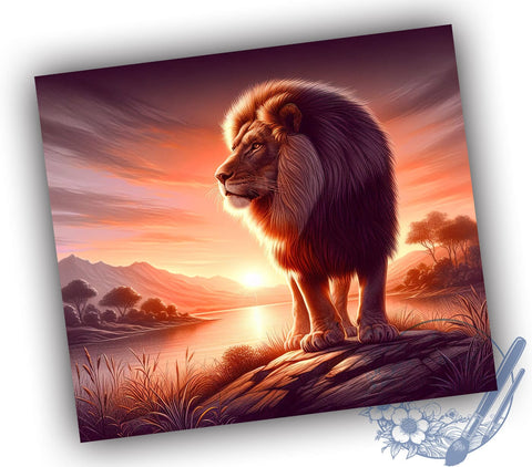 Lion Sunset Tumbler, 20oz Tumbler Wrap, Sublimation Design, Digital Download, High Resolution PNG, Wildlife Tumbler Art, Sunset Drinkware Sublimation ToriDesigns 