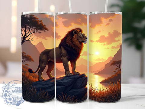 Lion Sunset Tumbler, 20oz Tumbler Wrap, Sublimation Design, Digital Download, High Resolution PNG, Wildlife Tumbler Art, Sunset Drinkware Sublimation ToriDesigns 