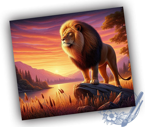 Lion Sunset Tumbler, 20oz Tumbler Wrap, Sublimation Design, Digital Download, High Resolution PNG, Wildlife Tumbler Art, Sunset Drinkware Sublimation ToriDesigns 