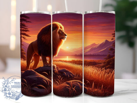 Lion Sunset Tumbler, 20oz Tumbler Wrap, Sublimation Design, Digital Download, High Resolution PNG, Wildlife Tumbler Art, Sunset Drinkware Sublimation ToriDesigns 