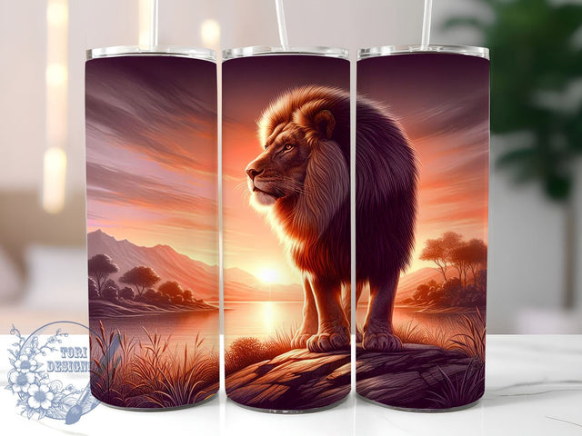 Lion Sunset Tumbler, 20oz Tumbler Wrap, Sublimation Design, Digital Download, High Resolution PNG, Wildlife Tumbler Art, Sunset Drinkware Sublimation ToriDesigns 