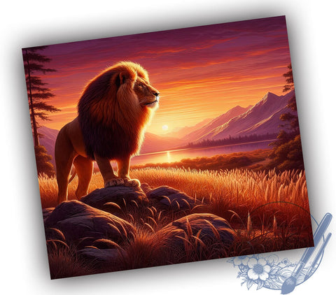 Lion Sunset Tumbler, 20oz Tumbler Wrap, Sublimation Design, Digital Download, High Resolution PNG, Wildlife Tumbler Art, Sunset Drinkware Sublimation ToriDesigns 