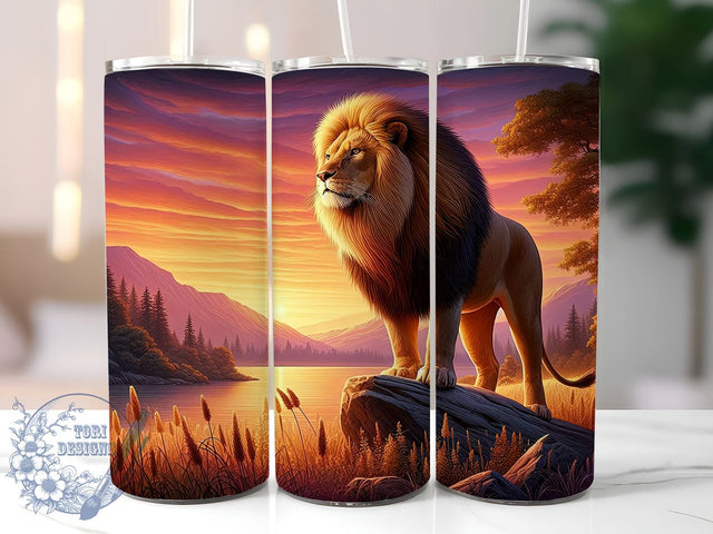 Lion Sunset Tumbler, 20oz Tumbler Wrap, Sublimation Design, Digital Download, High Resolution PNG, Wildlife Tumbler Art, Sunset Drinkware Sublimation ToriDesigns 