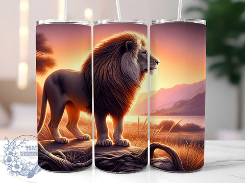 Lion Sunset Tumbler, 20oz Tumbler Wrap, Sublimation Design, Digital Download, High Resolution PNG, Wildlife Tumbler Art, Sunset Drinkware Sublimation ToriDesigns 