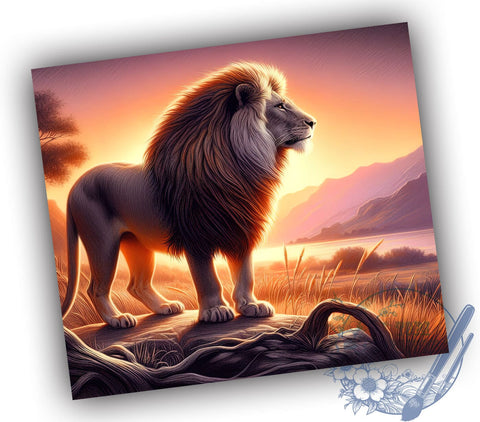 Lion Sunset Tumbler, 20oz Tumbler Wrap, Sublimation Design, Digital Download, High Resolution PNG, Wildlife Tumbler Art, Sunset Drinkware Sublimation ToriDesigns 