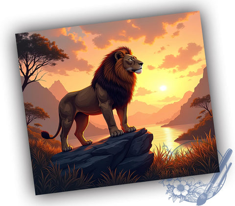 Lion Sunset Tumbler, 20oz Tumbler Wrap, Sublimation Design, Digital Download, High Resolution PNG, Wildlife Tumbler Art, Sunset Drinkware Sublimation ToriDesigns 