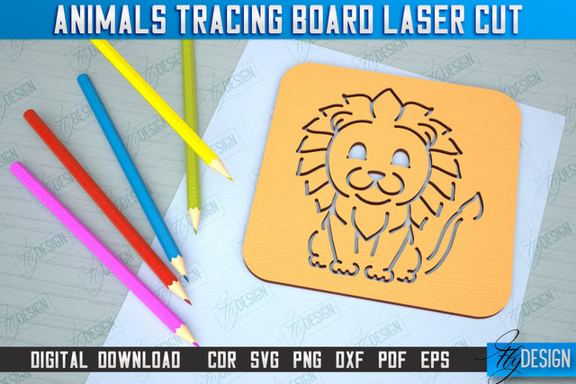 Lion Tracing Board | Stencil with Animals | Drawing Template | CNC File SVG Fly Design 