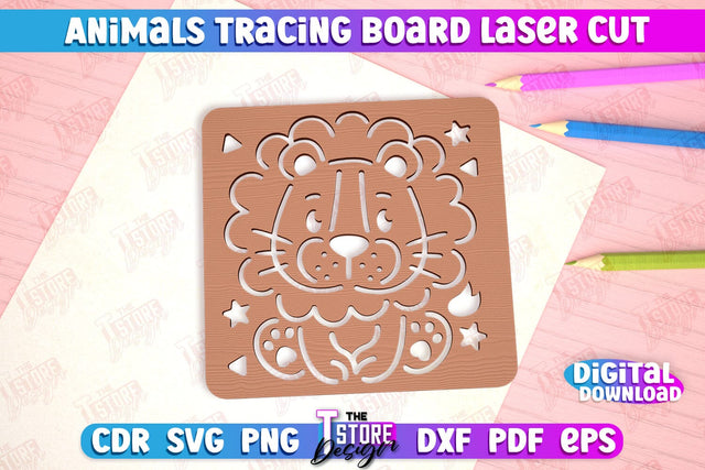 Lion Tracing Board | Stencil with Animals | Drawing Template | CNC File SVG The T Store Design 