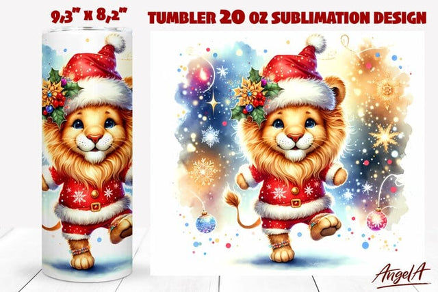 Lion tumbler, Christmas animal tumbler wrap, dancing animal Sublimation Angelina Semenova 