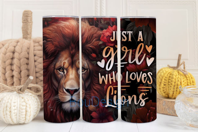 Lion Tumbler Gifts for Animal Lovers - Lion Birthday Gifts for Girls Women - Floral Lion Lover Gifts - Just A Girl Who Loves Lions Sublimation BouDesign 