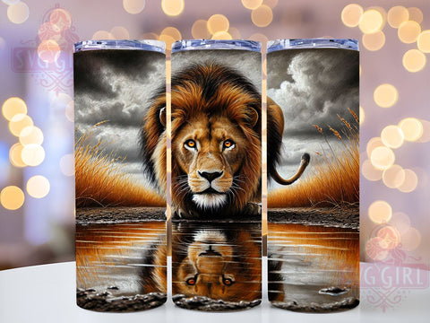 Lion Water Reflection 20oz Tumbler, Water Reflection, Wildlife Decor, Sublimation Wrap, 20oz Tumbler, Animal Art, Nature Gift Sublimation SvggirlplusArt 